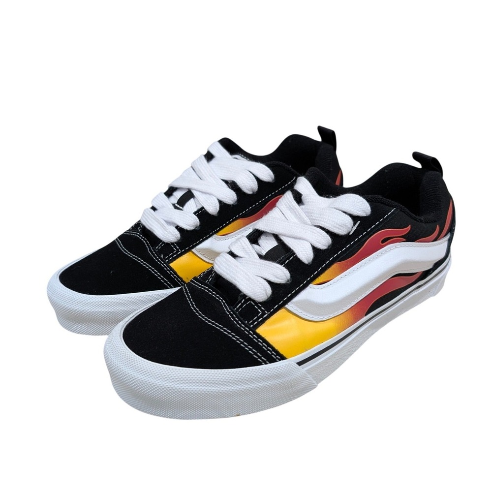 Vans Knu Skool Flame Black Red Yellow Skate Shoes Retro Emo Mens 6 Womens 7.5